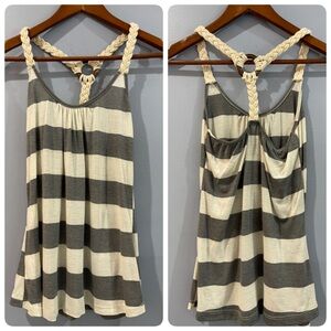 Ocean Drive Rope Strap Horizontal Striped Gray & Cream Women’s Tank Top Size M